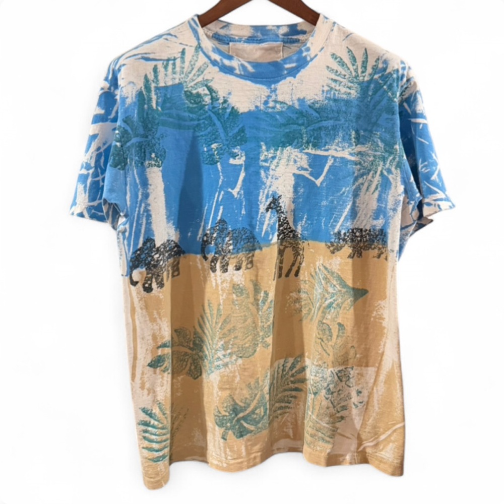 Vintage Handmade Safari-Themed Single Stitch Graphic T-Shirt Size Men’s Large